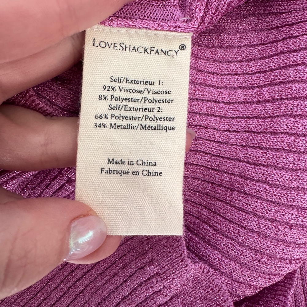 LoveShackFancy Pink Ribbed Cardigan, Size XS - Picture 8 of 9